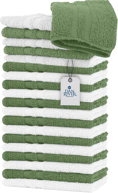 DAN RIVER 100% Cotton Washcloths 20 Pack Premium Quality Face and Body Cloth, Quick Dry Essential Towels for Bathroom, Hand, Kitchen & Cleaning, Baby Rugs | 11X11 in | 400 GSM | Sage Green+White