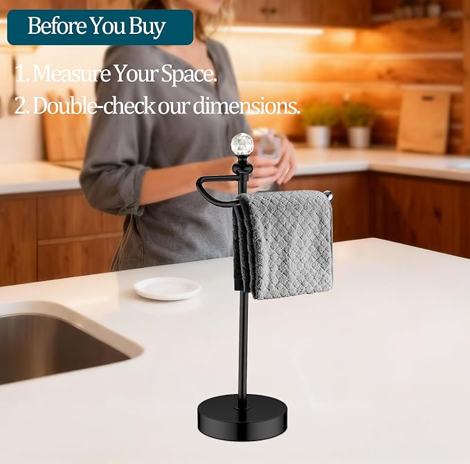 ROLABAM Bath Hand Towel Holder Stand, 2 Pack Stainless Steel Black Towel Rack Hand Holder for Bathroom, Small Countertop Free Standing Hand Towel Rack with Heavy Base (Matte Black, 2 Pack)
