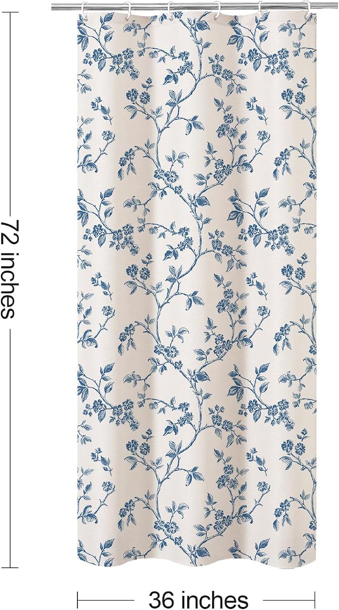 MitoVilla Small Stall Cotton Floral Shower Curtain for Bathroom,36 x 72 | Narrow Half BoHo Cottagecore Spring Shower Curtains, Modern Farmhouse Country Plant Leaves Bathroom Décor, 36 x 72