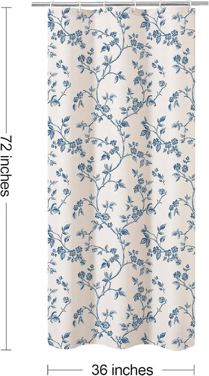 MitoVilla Small Stall Cotton Floral Shower Curtain for Bathroom,36 x 72 | Narrow Half BoHo Cottagecore Spring Shower Curtains, Modern Farmhouse Country Plant Leaves Bathroom Décor, 36 x 72