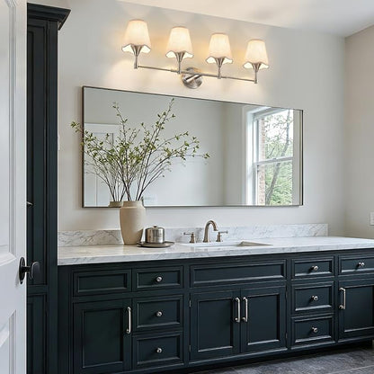 Brushed Nickel Bathroom Vanity Light: 4 Light Vanity Lighting Fixtures with Flared Fabric Shade, Modern Bathroom Lighting Fixtures over Mirror, Wall Sconce Lights for Bedroom Hallway Living Room