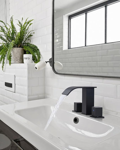 Waterfall Bathroom Faucet 3 Hole: ARCORA 8 Inch Widespread Bathroom Faucet Matte Black, Modern 2 Handles Bathroom Sink Faucet with Pon Up Drain and cUPC Supply Lines