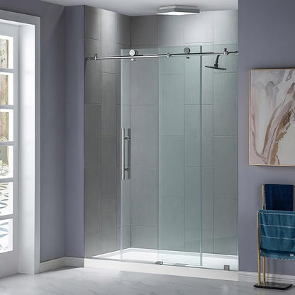 WOODBRIDGE Frameless Sliding Shower Door,44"-48" Width, 76" Height, 3/8" (10 mm) Clear Tempered Glass, Finish, Designed for Smooth Door Closing. Chrome