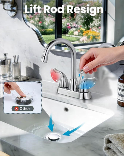 ARCORA 2 Handle Bathroom Faucet Chrome, 4 Inch Centerset Bathroom Faucet with Drain Assembly and Supply Hoses, Bathroom Faucet 3 Holes