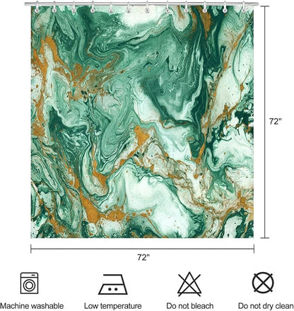 Emerald Green Marble Shower Curtain Modern Abstract Dark Green Gold Shower Curtains for Bathroom Waterproof Polyester Fabric Bath Curtain 72 x 72 Inch with 12 Hooks