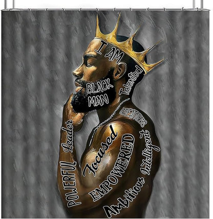 Black King Shower Curtain African American King Afro Man Hippie Art Wall Hanging African American Man Crown Shower Curtain College Dorm Decor 72 * 72 Inches