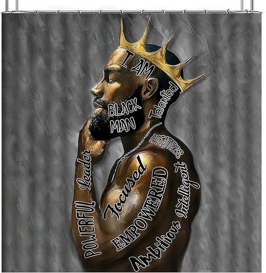 Black King Shower Curtain African American King Afro Man Hippie Art Wall Hanging African American Man Crown Shower Curtain College Dorm Decor 72 * 72 Inches