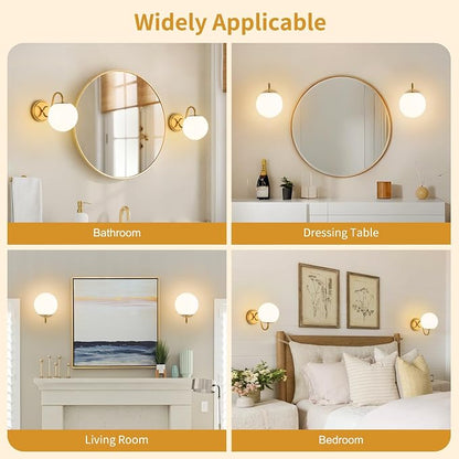 Vintage Brushed Gold Bathroom Wall Sconces, Include G9 bull, 2-Pack | Vanity Lights For Bathroom With Milk Glass Shade,Medieval Court Style Wall lights For Bedroom,DressingTable,Hallway