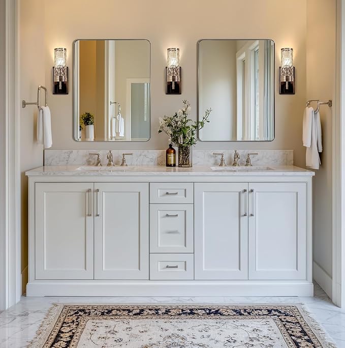 Chrome Bathroom Mirrors for Over Sink, 24x32 Inch Polished Silver Mirror for Wall, Rectangular Metal Framed Vanity Mirror -Modern Clean Design with Superior Stainless Steel Frame