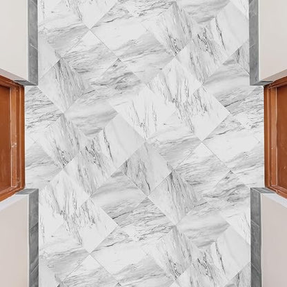 Art3dwallpanels Peel and Stick Floor Tiles 30-Pack 12x12 inch White Marble | Self Adhesive, Waterproof Vinyl Flooring, Marble Pattern for Kitchen, Dining Room, Bedrooms, Cover 30 Sq. Ft