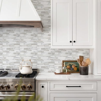 STICKGOO Thicker Design Peel and Stick Tile Backsplash, 12”×12” Stick on Backsplash for Kitchen, Self Adhesive Tile Stickers for Kitchen Backsplash and Bathroom(10 Sheets, Glossy Beige Gray White)