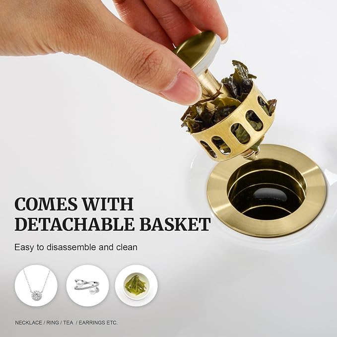 Ultimate Unicorn Bathroom Sink Stopper, with Overflow Hole, Brushed Gold | Pop Up Drain, Made of Metal, Small Cap, with Detachable Basket Stopper, Drain Fast, for Bathroom Vessel Vanity Sink Art Basin