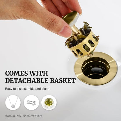 Ultimate Unicorn Bathroom Sink Stopper, with Overflow Hole, Brushed Gold | Pop Up Drain, Made of Metal, Small Cap, with Detachable Basket Stopper, Drain Fast, for Bathroom Vessel Vanity Sink Art Basin