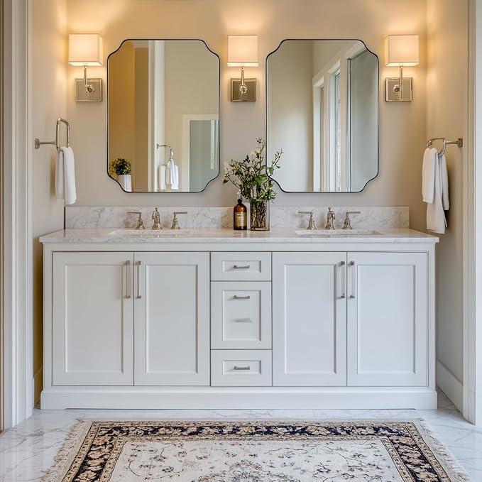 22"x30" Chrome Scalloped Mirrors for Bathroom Sink | Rust-Proof Stainless Steel Frame, Unique Notched Corners, Anti-Corrosion HD Glass, Modern Bathroom Remodel Essential