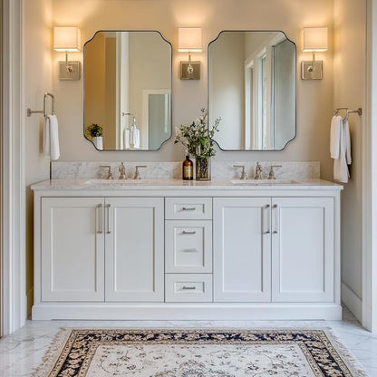 22"x30" Chrome Scalloped Mirrors for Bathroom Sink | Rust-Proof Stainless Steel Frame, Unique Notched Corners, Anti-Corrosion HD Glass, Modern Bathroom Remodel Essential
