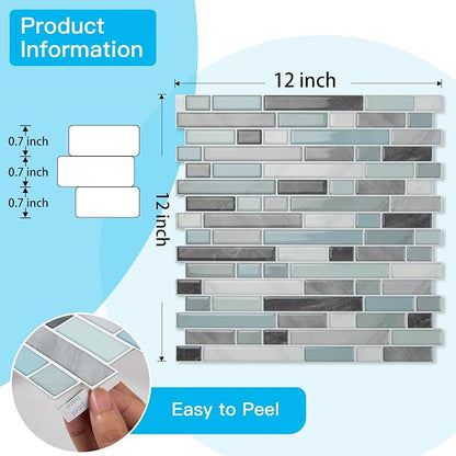 Art3d 10-Sheet Heavy-Duty Peel and Stick Backsplash, Waterproof Wall Tiles Stick on Kitchen Backsplash Living Space, Gray & Blue (Pack of 4)