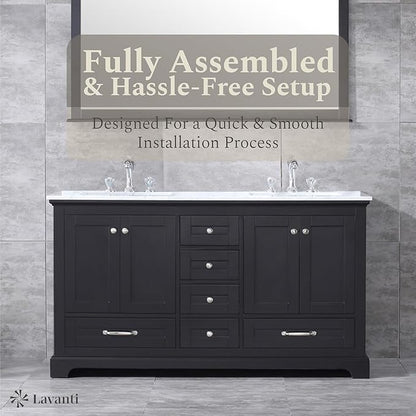 Lavanti Dumiat 60 Inch Bathroom Vanity with Sink – Stylish Espresso Vanity Bathroom with Storage Cabinet – Modern Bathroom Vanities with Double Vanity Sink & Carrara Marble Countertop