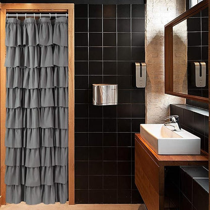 Gray Ruffle Shower Curtains For Bathroom, 36x72 Inch, Farmhouse Chic Look | Handcrafted Ruched Ruffles, 36 x 72 inch, Soft Brushed Microfiber, 12 Hooks Inclouded, Machine Washable, Boho Home Decorator