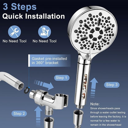 Filtered Shower Head with Handheld, High Pressure 7-Spd Showerhead | Shower Head with Stainless Hose,Water Softener Filter Beads for Hard Water,Remove Chlorine, Reduce Dry Itchy Skin