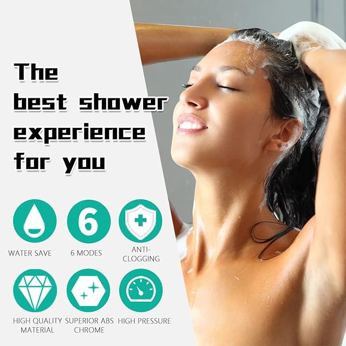 High Pressure 6 Setting Shower Head with Handheld, Shower Heads with ON/OFF Switch and Spa Spray - Matte Black