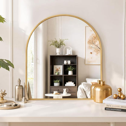 Arched Wall Mirror 32x31 Inch Gold Bathroom Vanity Mirror with Metal Frame | Modern Arch Mirror for Bedroom, Living Room, Entryway, Wall Mounted Decorative Mirror