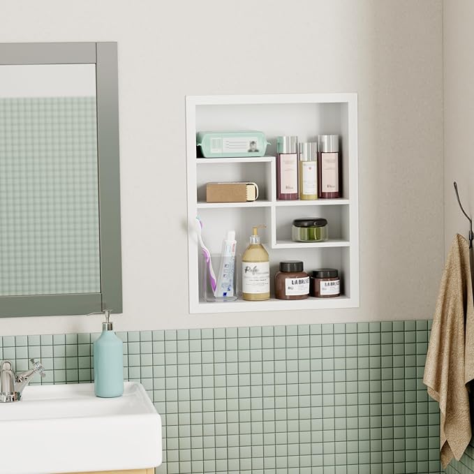 14x18 Medicine Cabinet Recessed Stainless Steel, with 4 Compartments Medicine Cabinet Organizer, Stainless Steel Wall Niche, Bathroom Wall Cabinet, Recessed Bathroom Cabinet, White