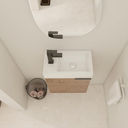 18" Small Floating Bathroom Vanity with Sink and Storage - Narrow Brown Vanity for Home