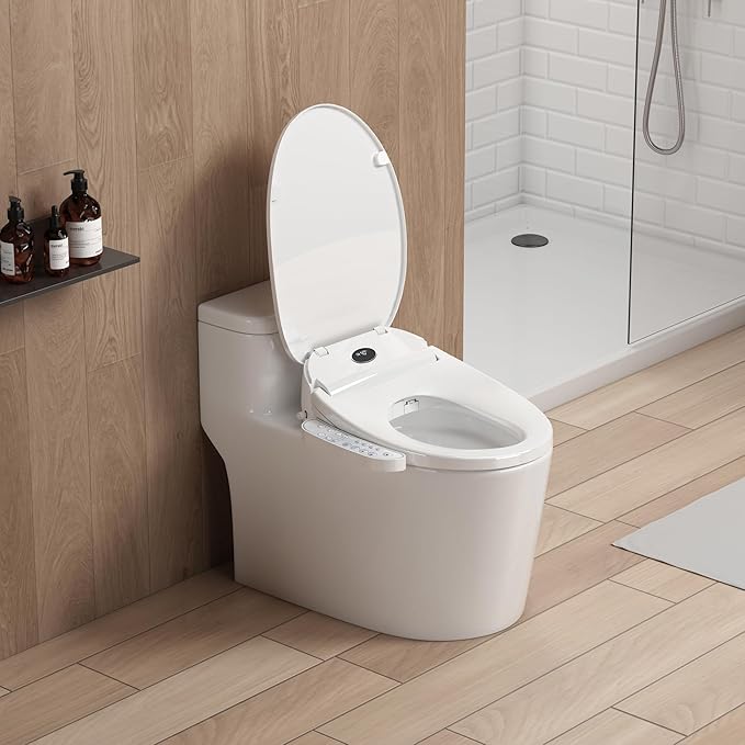 Bidet Toilet Seat, Bidet Seat With Warm Water Wash, Heated Seat, Air Dryer, Soft Close Lid, Night Light, Self Cleaning Nozzle, LED Display, Requires Outlet - Round