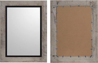 YOSHOOT Rustic Wooden Framed Wall Mirror, 40"x30", Natural Wood and Iron Bathroom Vanity Mirror for Farmhouse Decor, Vertical or Horizontal Hanging