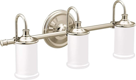 Moen YB6463NL Belfield 3-Light Dual-Mount Bath Bathroom Vanity Fixture with Frosted Glass, Polished Nickel