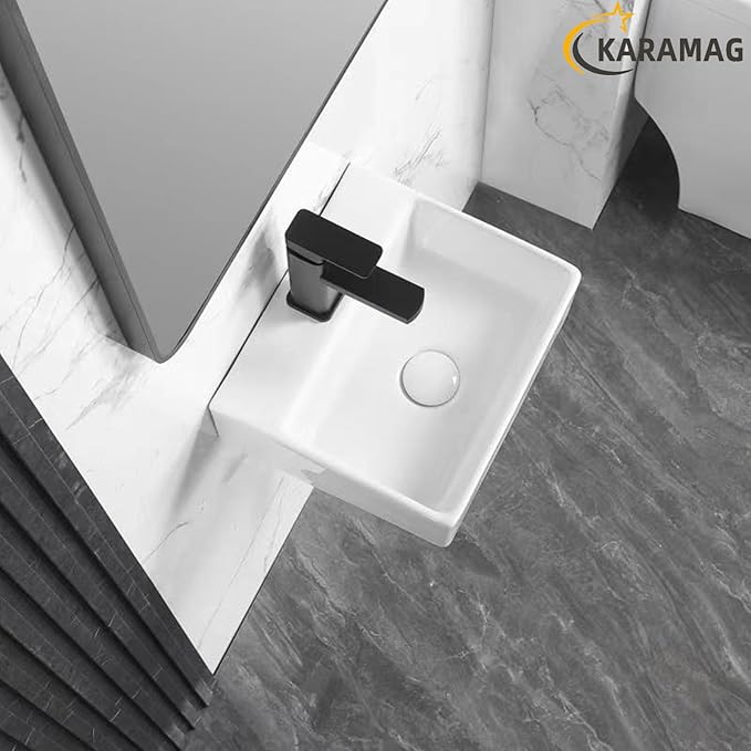 Small Vessel Sink 13"x11" Wall Mount Bathroom Sink Rectangular White Porcelain Ceramic Mini Floating Tiny Bathroom Wall Mounted RV Sink