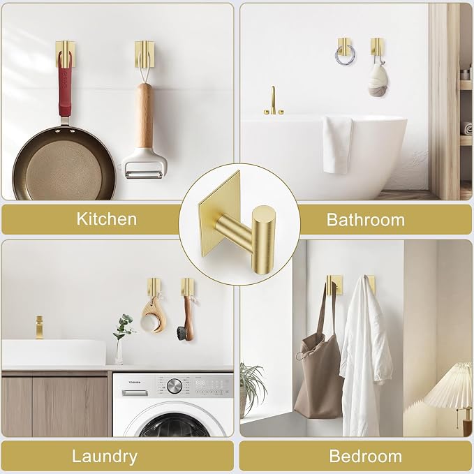 Lairuier Brushed Gold Bathroom Hardware Set, Adhesive or Screw Wall Mounted | Bathroom Accessories Set, Adhesive or Screw Wall Mount Toilet Paper Holder and Hand Towel Bar Holder, No Drill 2 Towel Hooks