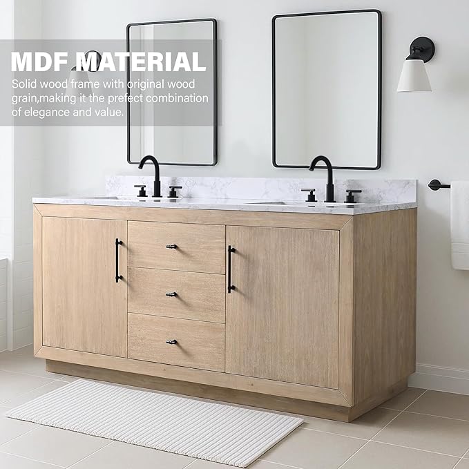 HOMEBEYOND 72 Inch Bathroom Vanity with Double Sink & Ceramic Top, MDF Material Vanity Cabinet with Basin Combo, Soft-Closing Doors, Removable Shelf, Backsplash