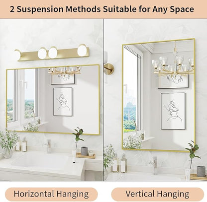 Koonmi Gold Mirrors for Wall, 30x55 Inch Bathroom Mirror, Rectangular Wall Mirror for Living Room Bedroom Bathroom, Hangs Horizontally or Vertically