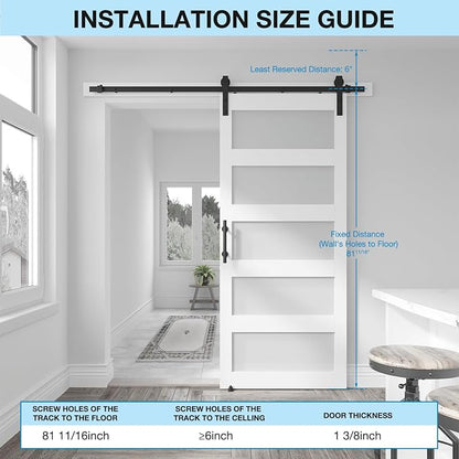 36in x 80in 5-Panel Sliding Glass Barn Door with 4ft Hardware Kit | Easy Assembly with Pre-Drilled Holes, Waterproof, Frosted Glass for Bathroom-Fit Max Opening 34in x 78in