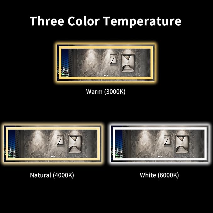 LOAAO 96"X36" LED Bathroom Mirror with Lights, UL Listed | Anti-Fog, Dimmable, 3 Color Temperature, Backlit + Front Lit, Memory Function, Tempered Glass