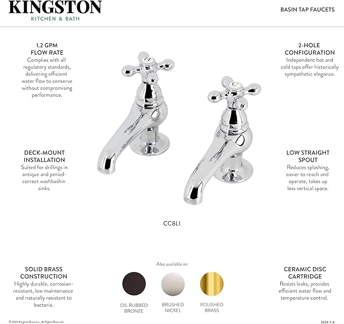 Kingston Brass CC7L8 Vintage Basin Tap Faucet, Brushed Nickel 4 x 3.5 x 1.75