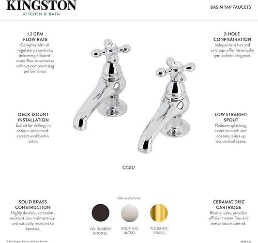 Kingston Brass CC7L8 Vintage Basin Tap Faucet, Brushed Nickel 4 x 3.5 x 1.75