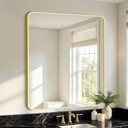 Vanity Bathroom Mirror, 36”x30” Gold Bathroom Mirror for Over Sink | HD Tempered Glass, Anti-Rust Frame, Vertical or Horizontal, Wall Mirrors for Bathroom Sink, Living Room, Entryway, Bedroom