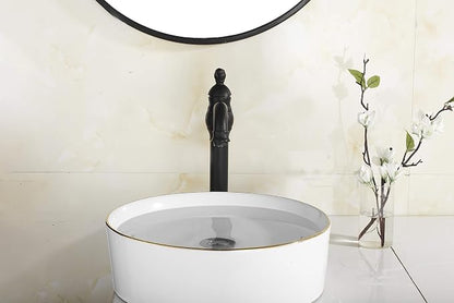 Black Single-Handle One Hole Bathroom Vessel Sink Faucet with Pop Up Drain | Bowl of Sink Deck Mount Lavatoy Basin Tap Tall Body 360° Swivel