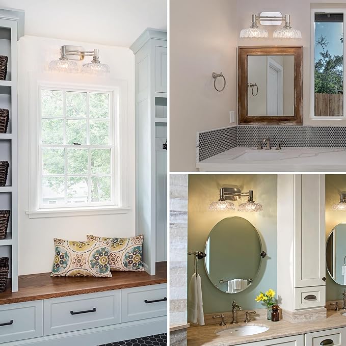 Brushed Nickel Bathroom Vanity Light Fixtures Modern 2-Light Vanity Lights Bathroom Lighting Vintage Wall Sconces for Pictures Mirror Hallway Bedroom