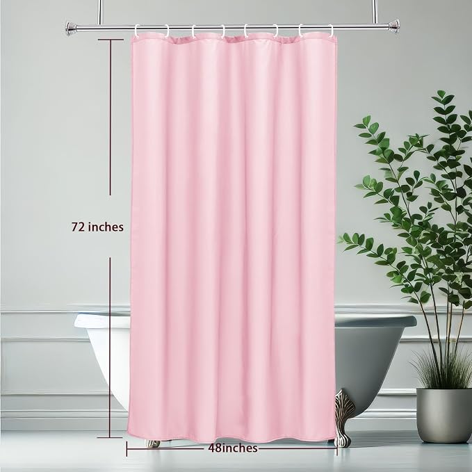 AooHome 48x72 inch Shower Liner, Small Size Fabric Solid Color Bathroom Curtain with Hooks, Weighted Hem, Water Repellent, Pink