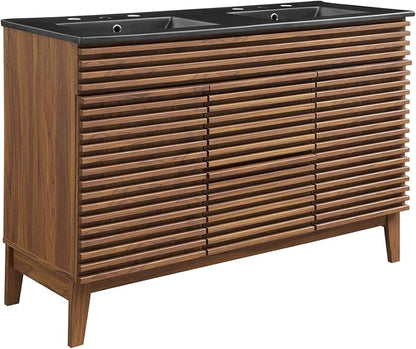 Modway Render 48" Double Bathroom Vanity in Walnut Black
