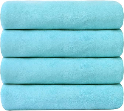 JML Microfiber Bath Towels, Sky Blue, 27" x 55", Pack of 4 | Hanging Loop,Soft, Super Absorbent, Fast Drying for Swimming, Pool, Salon Hair Wrap