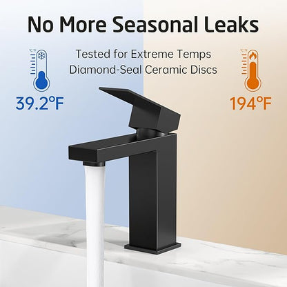 KES Black Bathroom Faucet Single Hole Bathroom Sink Faucet Single Handle Lavatory Vanity Sink Stainless Steel cUPC Certified Matte Black, L3156ALFF12-BK