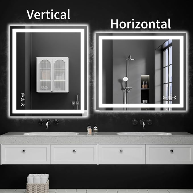 LED Bathroom Mirrors 36"x40" Bathroom Mirror with Lights for Wall, Backlit + Front Lit, 3 Colors, Anti-Fog, Dimmable Brightness for Vanity,Bathroom, Entryway, Living Room