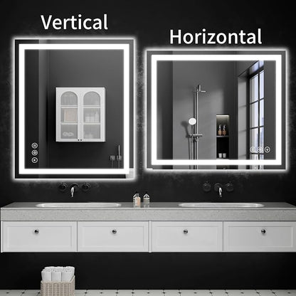 LED Bathroom Mirrors 36"x40" Bathroom Mirror with Lights for Wall, Backlit + Front Lit, 3 Colors, Anti-Fog, Dimmable Brightness for Vanity,Bathroom, Entryway, Living Room