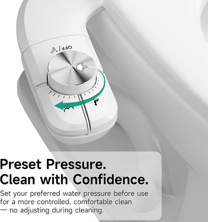hansrapo Slim Bidet Attachment for Toilet, Dual Nozzle Fresh Water Bidet with Preset Water Pressure Control, Metal-Finish Dial Adjustment, Self-Cleaning, Quick-Release Non-Electric Bidet Attachment | Preset Water Pressure, Self-Cleaning button, one qui...