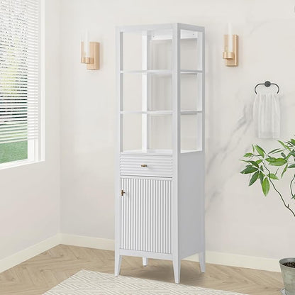 HOMEBEYOND Bathroom Vanity with Storage Cabinet & Shelves, Free-Standing Vanity with Soft-Closing Doors, Golden Brushed Handware, White