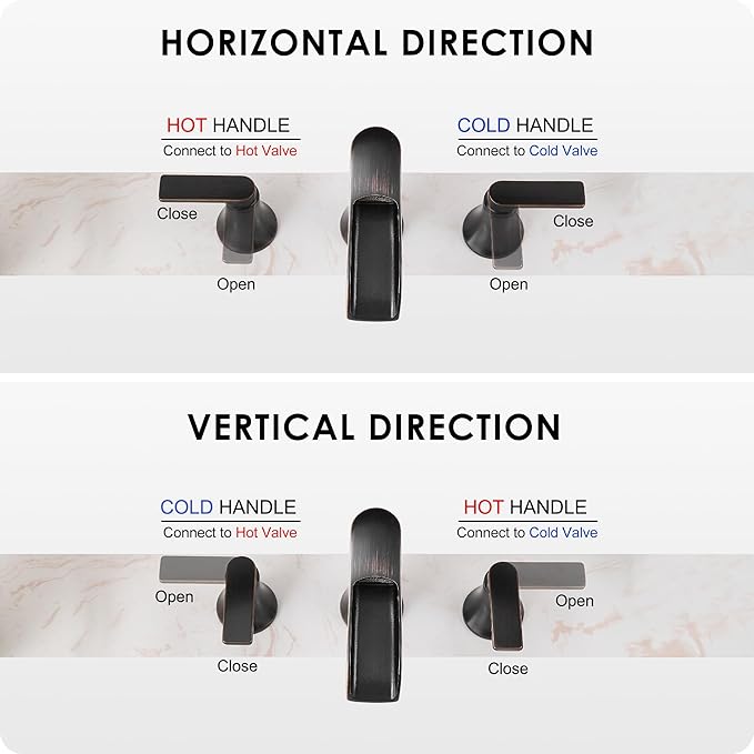 Oil Rubbed Bronze Bathroom Sink Faucet Widespread, 8 Inch Waterfall Faucet Bathroom 3 Hole with Pop-up Drain and cUPC Supply Lines, 2 Handles for Vanity, Restroom, Farmhouse, Brass Material